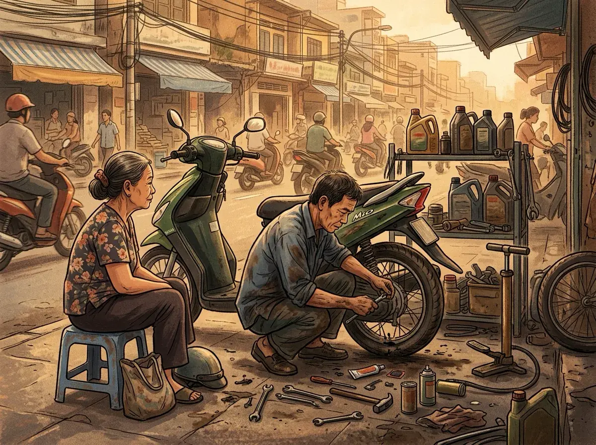 Motorbike Vietnamese in Saigon: Gas, Flat Tires and the Repair Shop