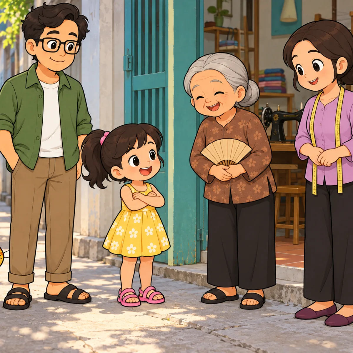 Na đứng giữa Ba, Má và Bà ngoại.