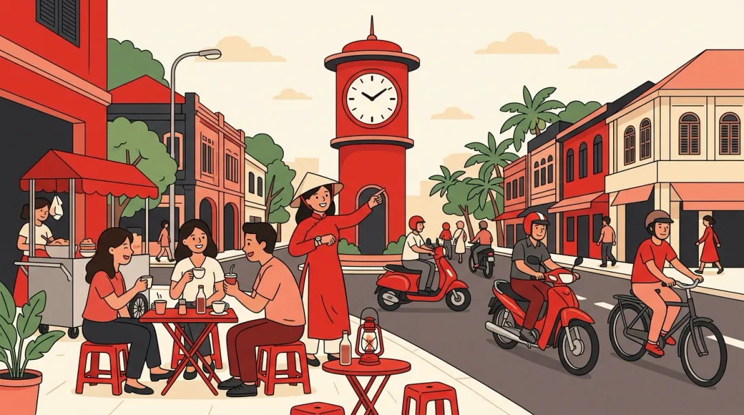 Illustration for the Vietnamese grammar pattern Cách nói giờ (telling the time)