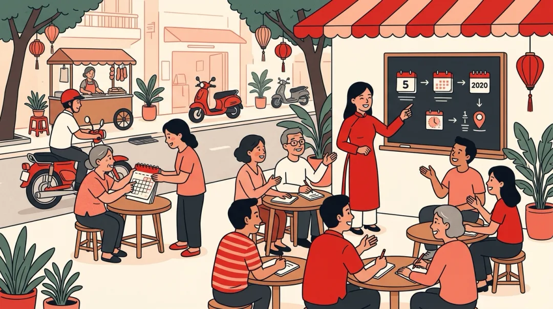 Illustration for the Vietnamese grammar pattern Cách nói ngày tháng (telling the date)