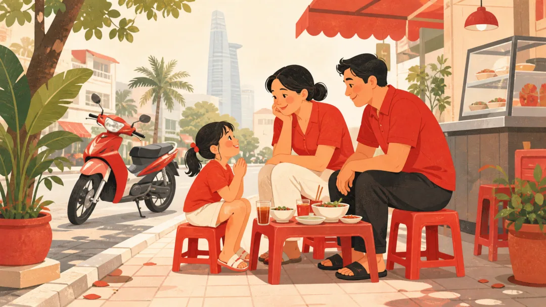 Illustration for the Vietnamese grammar pattern con/ cha mẹ