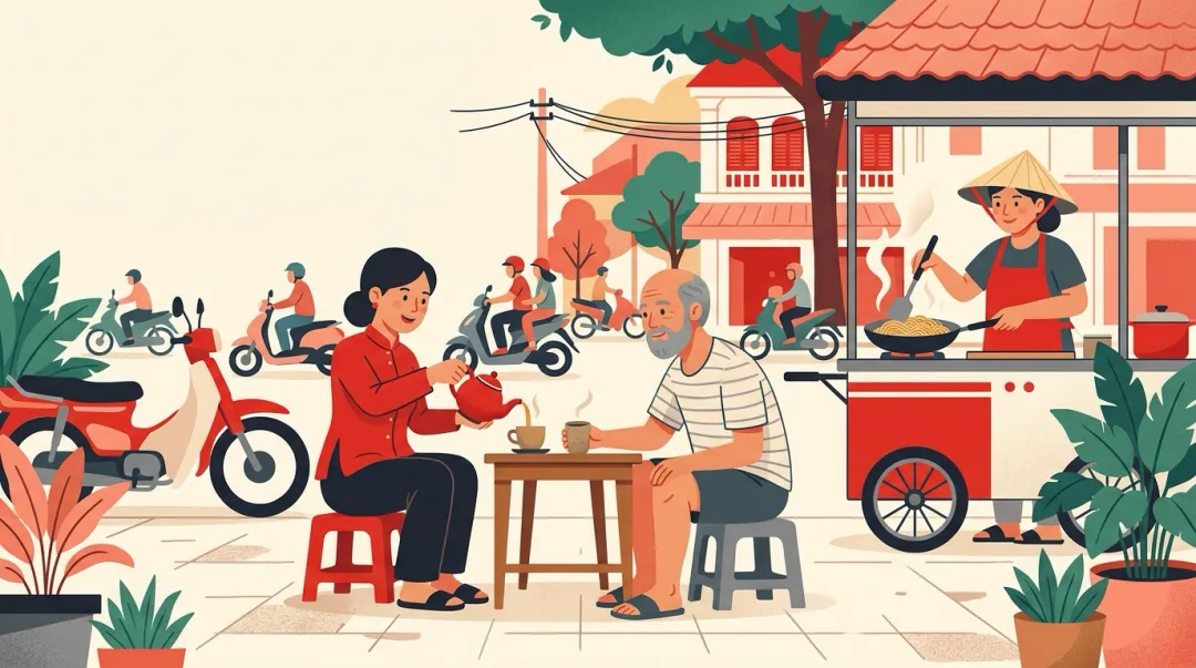 Illustration for the Vietnamese grammar pattern đang
