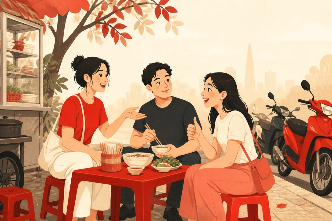 Illustration for the Vietnamese grammar pattern nhé / nha