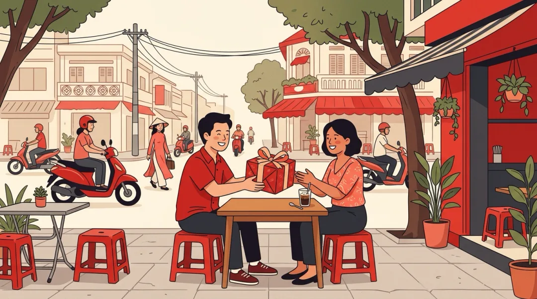 Illustration for the Vietnamese grammar pattern tặng