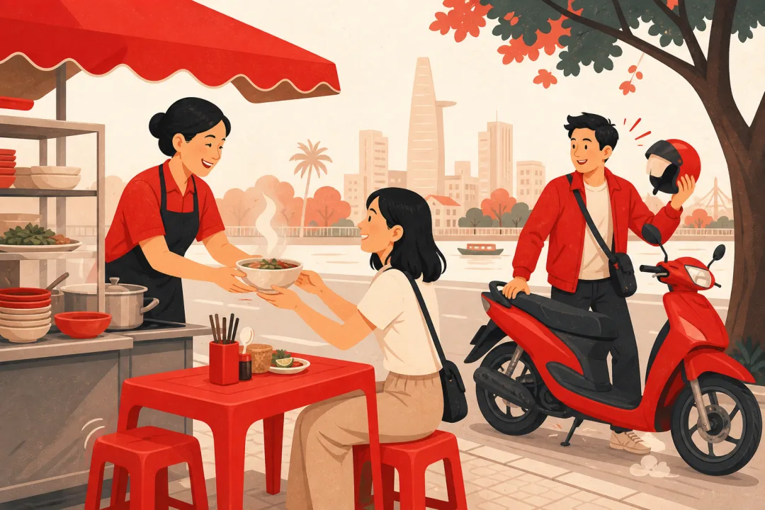 Illustration for the Vietnamese grammar pattern vừa / mới / vừa mới
